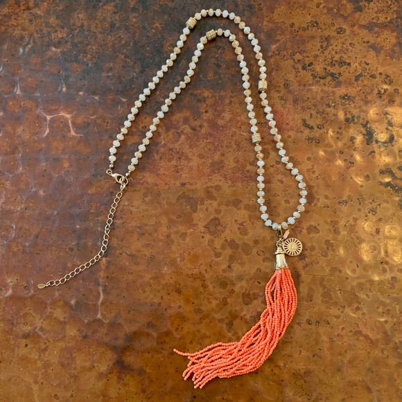 Jewelry - Beaded Pendant Necklace with Seed Bead Tassel